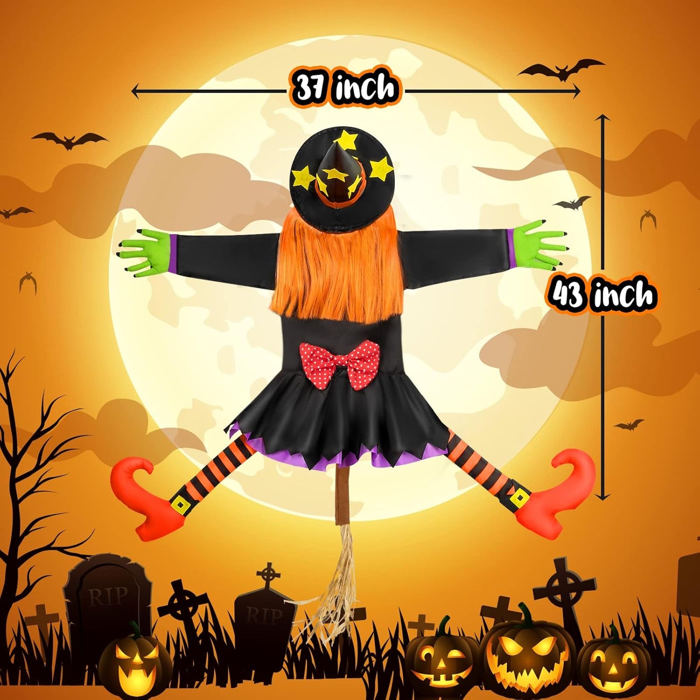 Halloween Decorations Outdoor Crashing Witch: 44'' Flying Crashed Witches Hanging into Tree - Halloween Decor for Yard Garden Porch