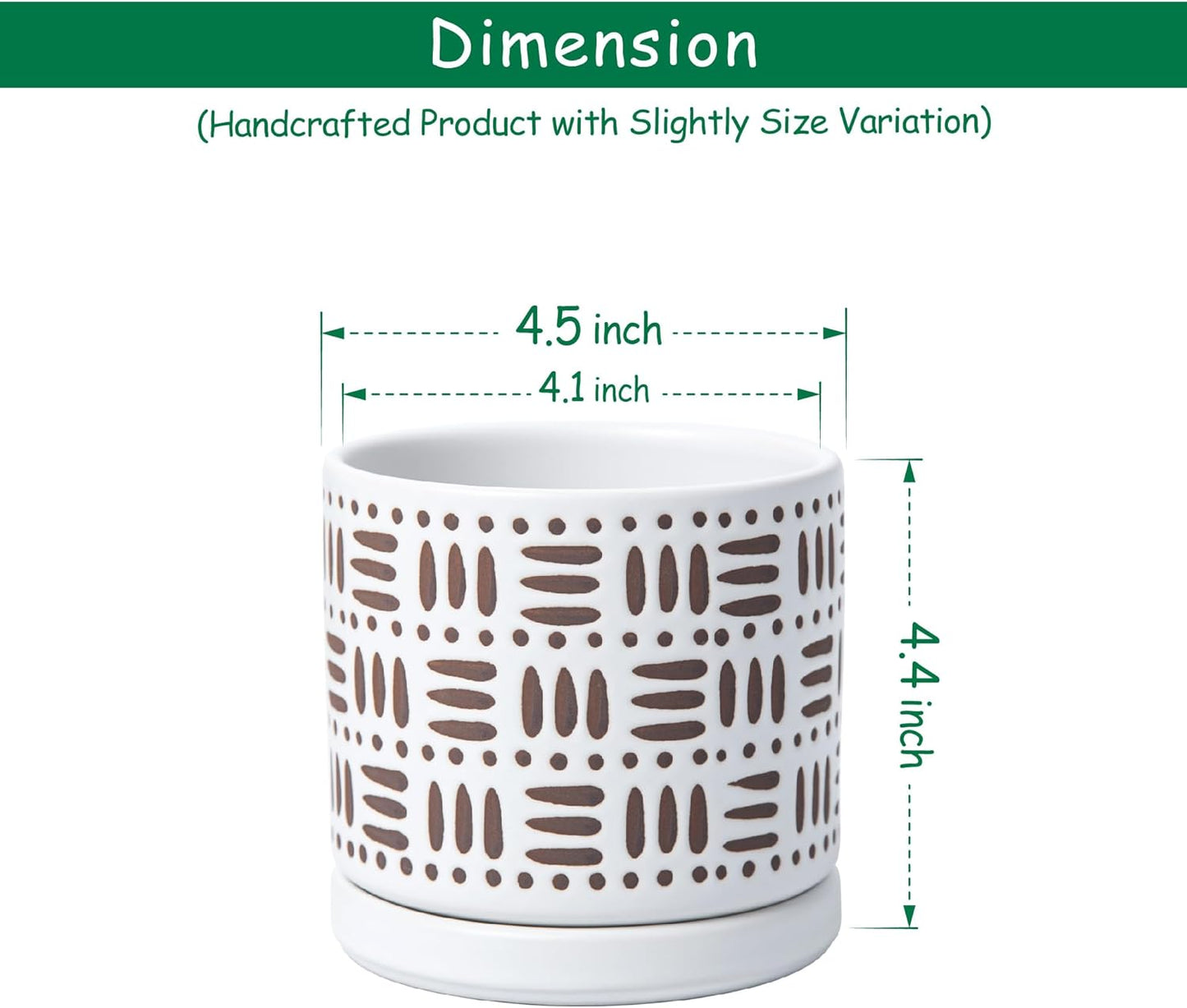 D'vine Dev Set of 2 Ceramic Planter Pots with Drainage Hole and Saucer, 4.5 Inch Plant Pots for Plants Indoor Houseplants, White, 99-Z-F-1-V