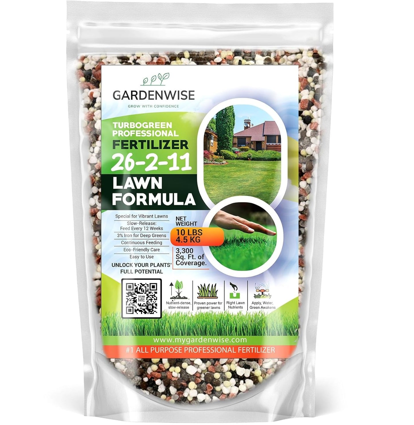 TurboGreen: Premium Lawn Fertilizer with Iron - Advanced Nitrogen & Iron-Rich Formula for Lush Growth | Eco-Friendly Grass Fertilizer for Spring & All Seasons | Slow-Release (20 QUARTS)