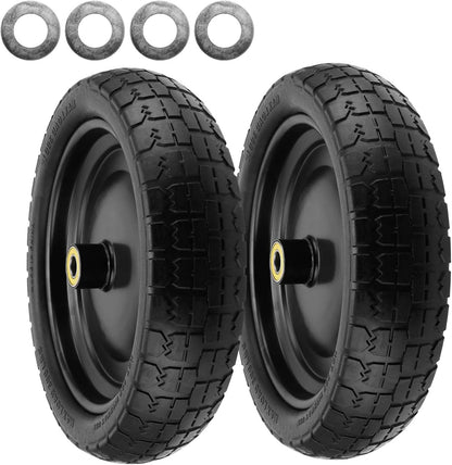 2 Pack 13 Inch Flat-Free Tires for Gorilla Cart, Heavy Duty Solid Replacement Wheels With 5/8 Inch Bearings for Wheelbarrow, Trolleys, Hand Trucks, Utility Carts