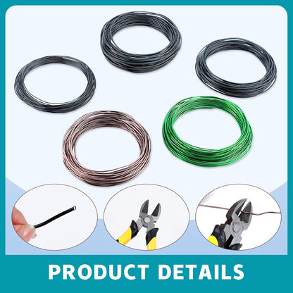 5 Roll Bonsai Wires, Anodized Aluminum Bonsai Training Wire with Wire Cutter, 3 Colors and 3 Sizes (1mm, 1.5mm, 2mm), Total 160 Feet, Aluminum Wires for Indoor Garden Small Trunks DIY Tools