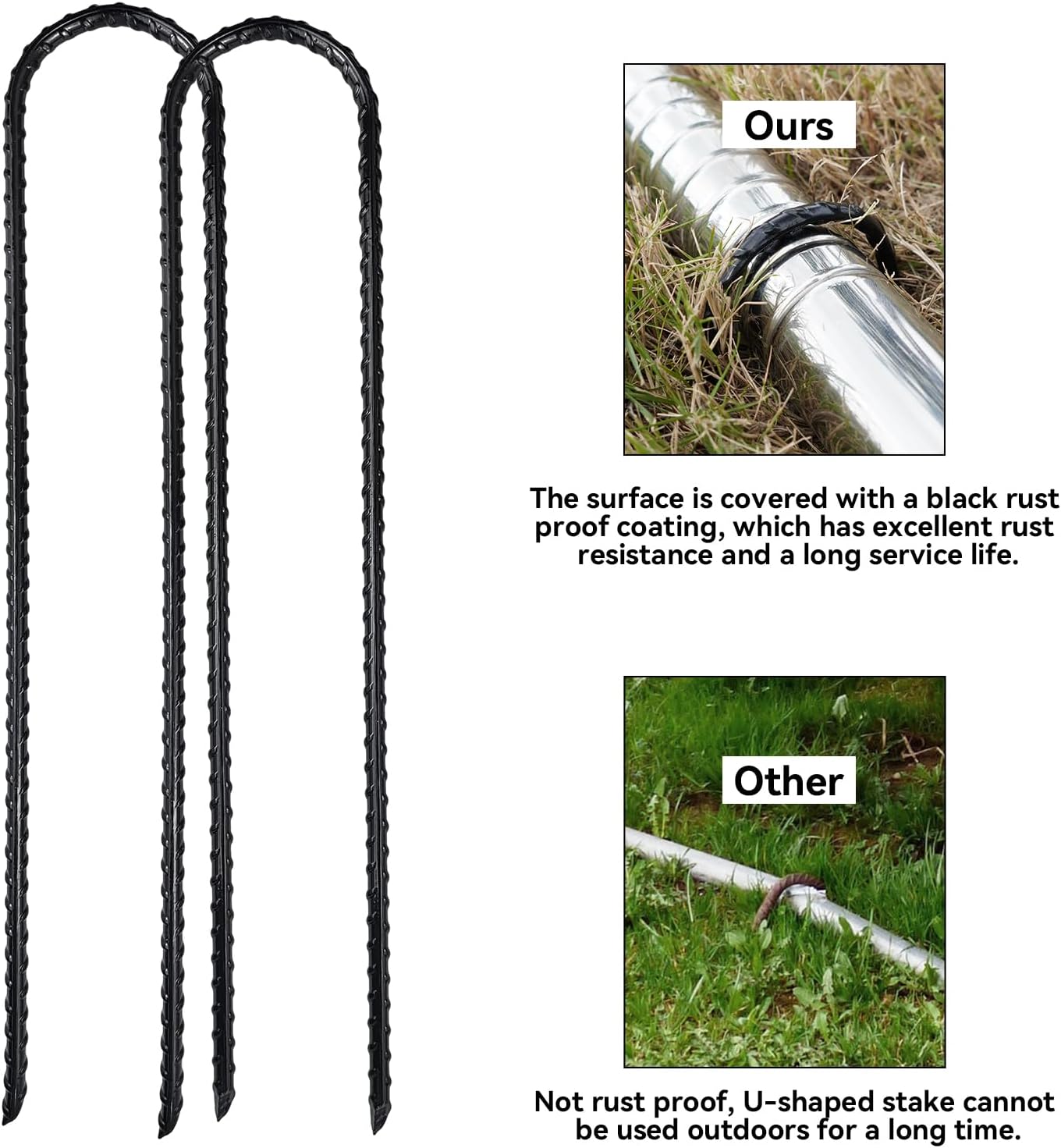 16 Inch Trampoline High Wind Stakes Heavy Duty Ground Anchors U Rebar Stakes for Trampoline, Dog Fence (24 Pack)