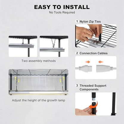VEVOR DIY Plant Stand with Grow Light, 6-Tier Large Tall Plant Shelf with 192W 5000K Full Spectrum Grow Lights, Indoor Grow Light Shelf with Wheels for Seed Starting 29.5" L x 13.8" W x 70.9" H