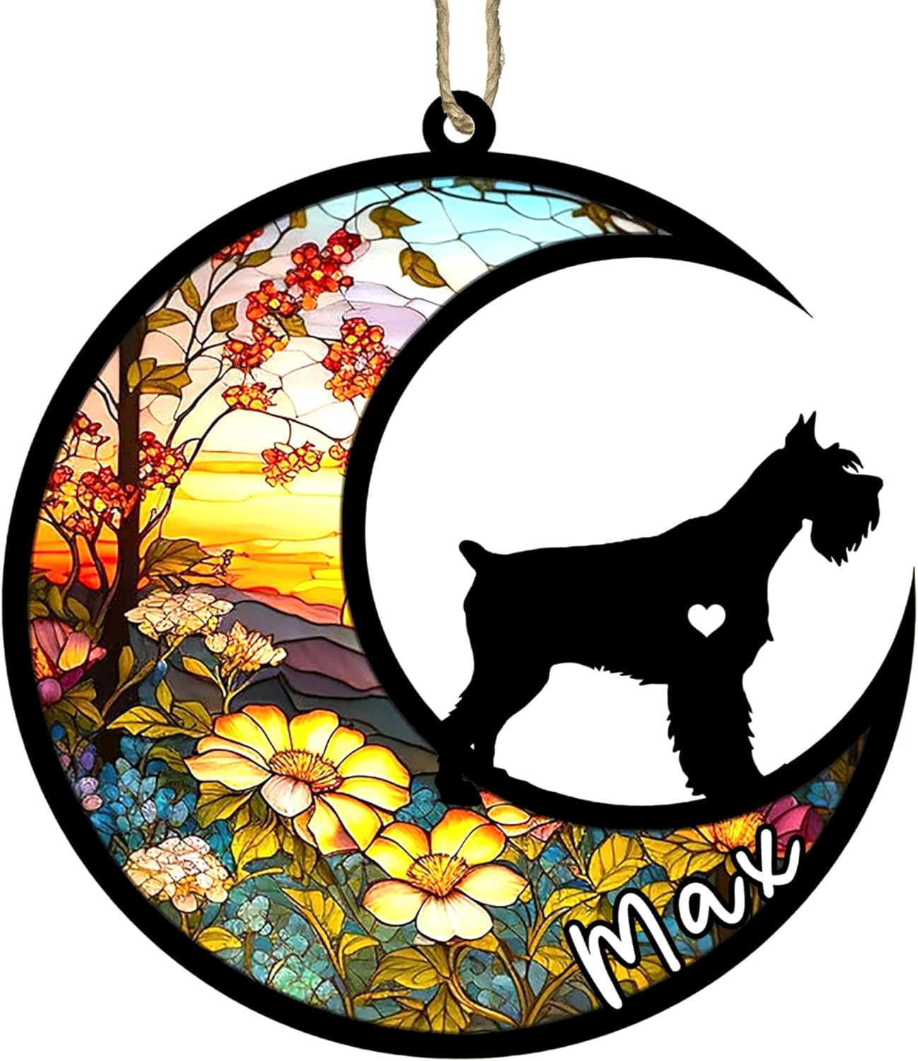 Personalized Dog Memorial, Custom Name Schnauzer (Black) Dog Christmas Ornament with Name, Custom Breeds, Pet Loss Light Catcher, Gifts for Lovers Loss of Pet Sympathy on Mothers Day Christmas
