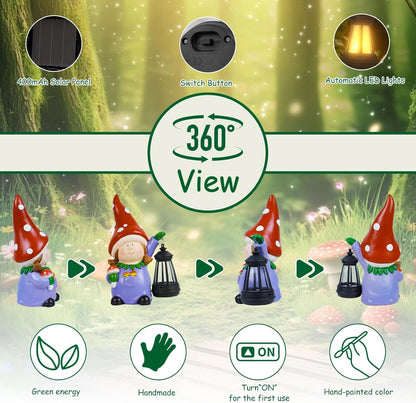 Gnome Statue Garden Ornaments Art Outdoor Decoration with Solar Powered LED Lights Decor for Patio,Balcony,Yard, Mum Birthday Gifts, Garden Gifts for Women