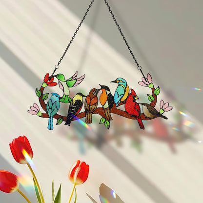 Huray Rayho Birds On Branch Stained Glass Suncatcher Cardinal Hummingbird Kingfisher Double Side Glass Panel Window Hanging Decor Bird Ornament Bird Lover Gift for Mom Grandma