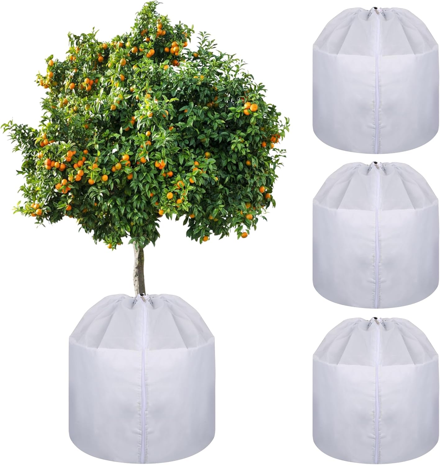 4 Pack Plant Winter Protection Pot with Drawstring and Zipper,17.7" x19.7"Plant Pot Covers,Flower Pot Protection Bag,Plant Covers Freeze Protection for Outdoor Winter Garden Fruit Trees Potted (grey)