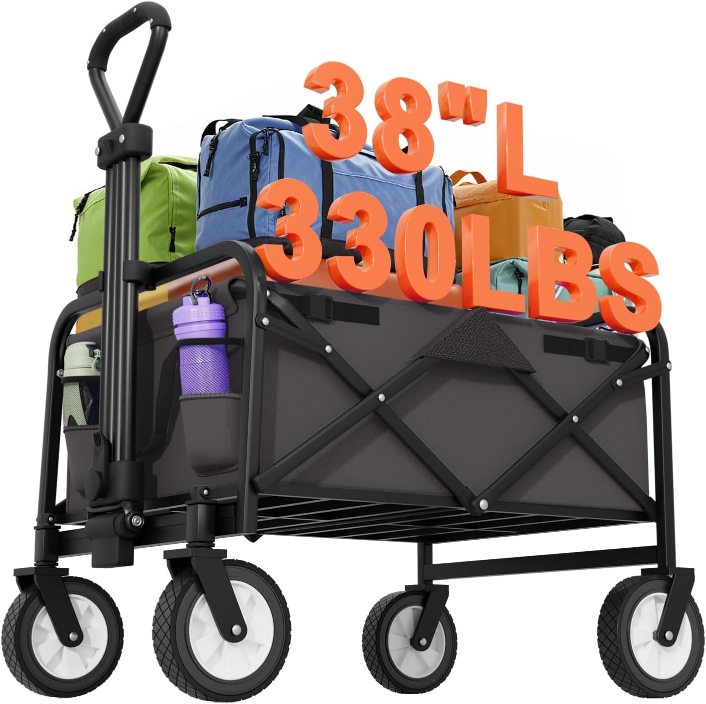 Collapsible Wagon Folding Wagon Garden Cart with Large Capacity, Portable Utility Wagon Cart Heavy Duty for Beach Camping Shopping Garden (Grey)
