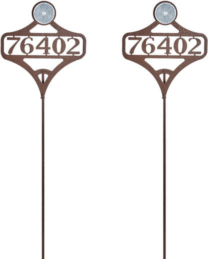 Touch of Class Pathways Custom Address Sign Reflective Driveway Marker Stake Set of Two | Personalized with 1-5 House Numbers or Name | Tall Reflector Set of 2 | Weathered Bronze Durable Finish