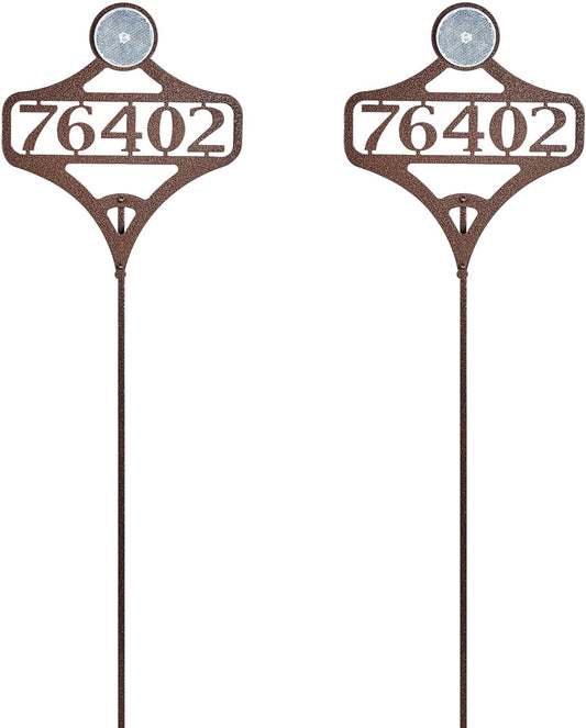 Touch of Class Pathways Custom Address Sign Reflective Driveway Marker Stake Set of Two | Personalized with 1-5 House Numbers or Name | Tall Reflector Set of 2 | Weathered Bronze Durable Finish
