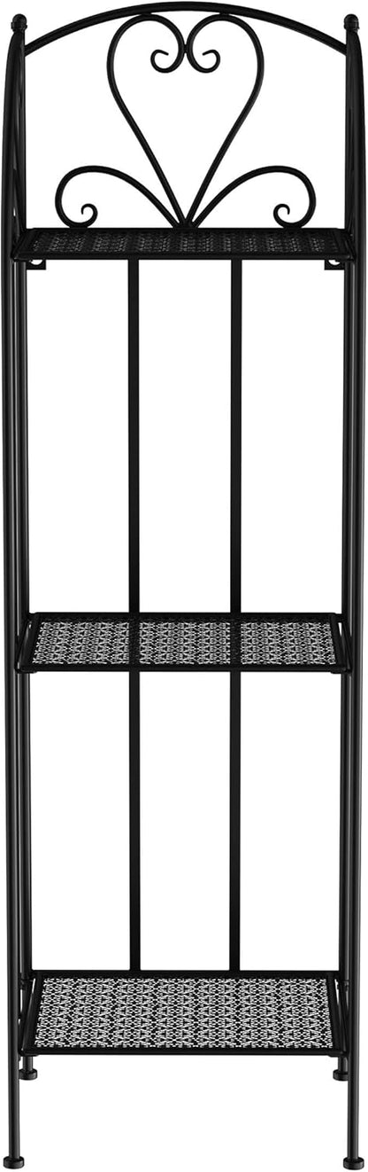 Pure Garden Plant Stand 2-Tiered Indoor or Outdoor Decorative Vintage Look Wrought Iron Garden Cart for Patio, Deck, Home or Lawn (Black)
