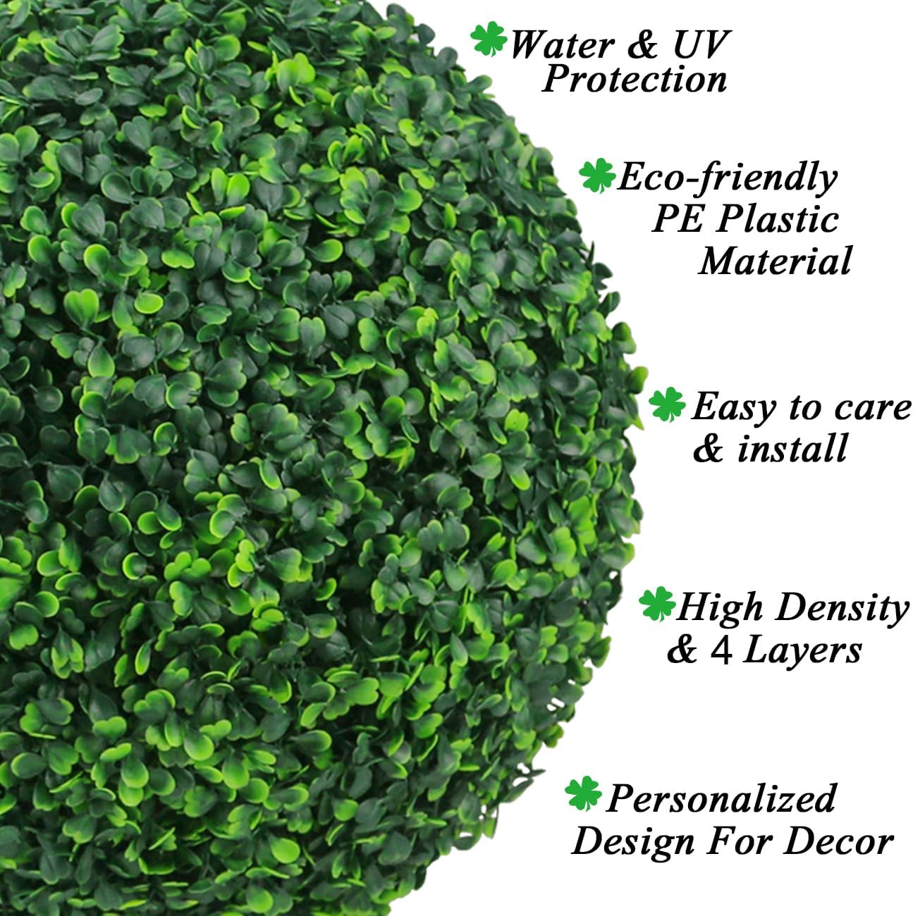 Sunnyglade 2 PCS 13 inch 4 Layers Artificial Plant Topiary Ball Faux Boxwood Decorative Balls for Backyard, Balcony,Garden, Wedding and Home Décor (13 inch)