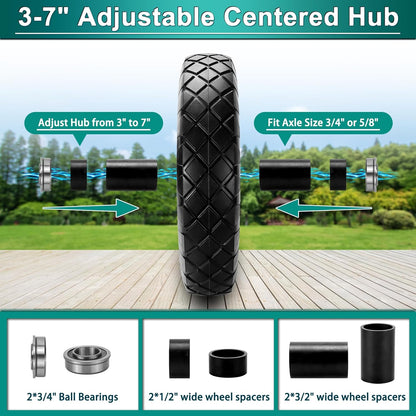 4.80/4.00-8 Flat Free Tire and Wheel- 16" Flat-Free Solid Wheelbarrow Tires with 5/8" & 3/4" Bearings, 3"-7" Centered Hub by Cenipar Universal Fit for Wheelbarrow,Hand Truck,Garden Trailer,Trolley