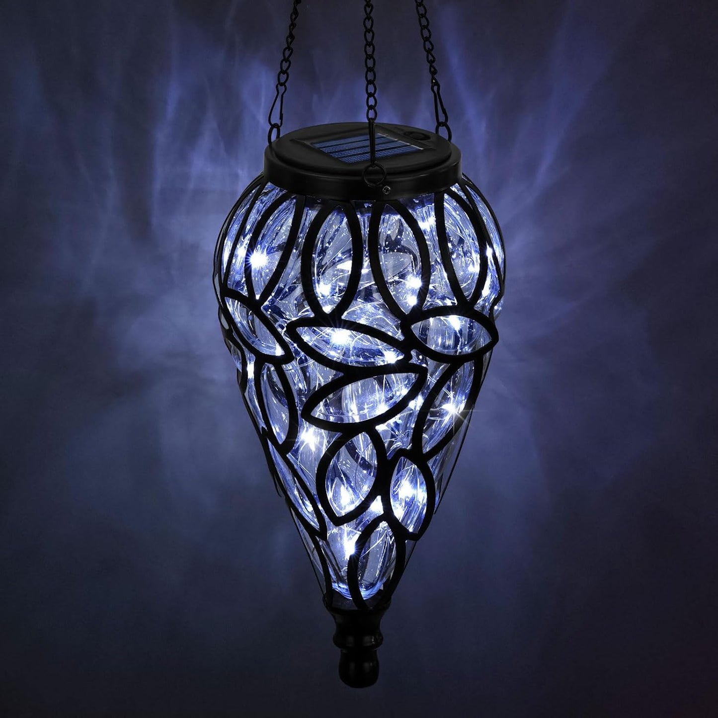 LEWIS&WAYNE Solar Hanging Lantern Outdoor Lights, Tear-Shaped 15 LEDs Cool White Hanging Lights with S Hooks Decor in Garden, Yard, Pathway, Front Door and Landscape