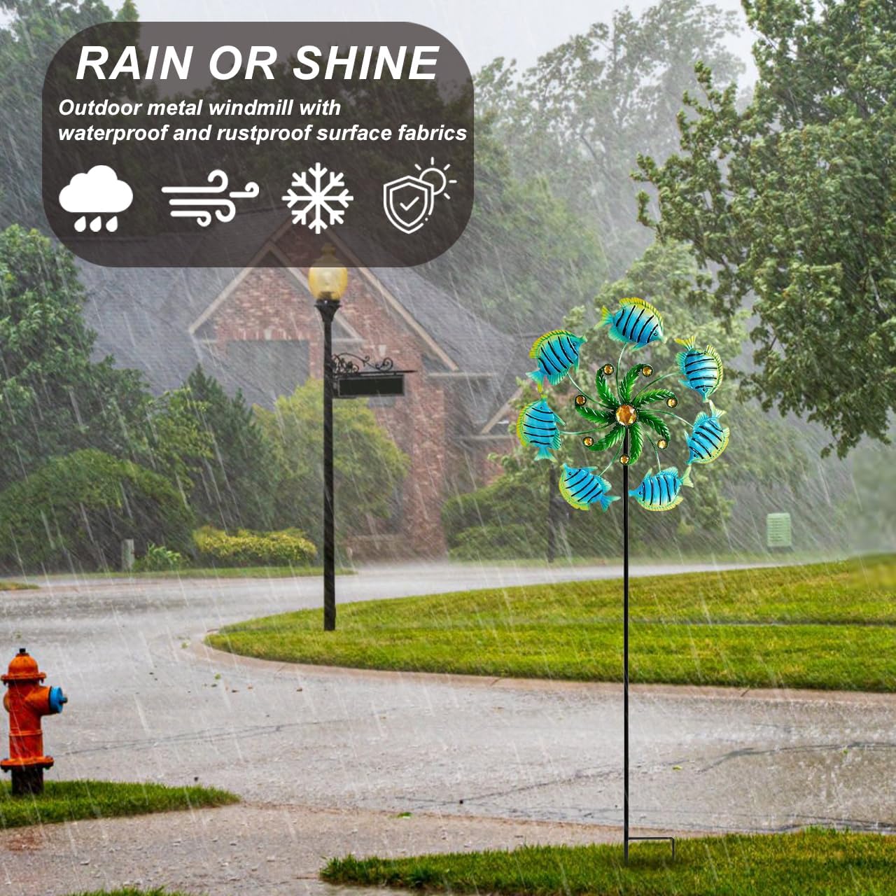 Tropical Fish Wind Spinners - 39" Ocean-Themed Metal Wind Sculptures Garden Stake Art, 13.5” Windmill Yard Kinetic, Outdoor Decor for Patio & Lawn - Metal Beach Sculpture with Fish Design