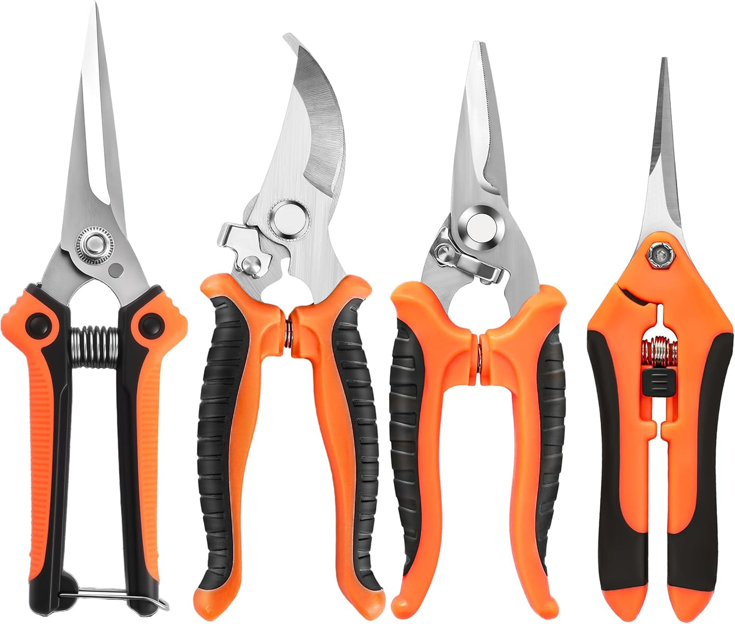 4 Pack Garden Pruning Shears, Stainless Steel Garden Shears, Gardening Shears, Garden Scissors, Clippers, Pruning Snips, Pruning Shears for Gardening Tools (Orange)