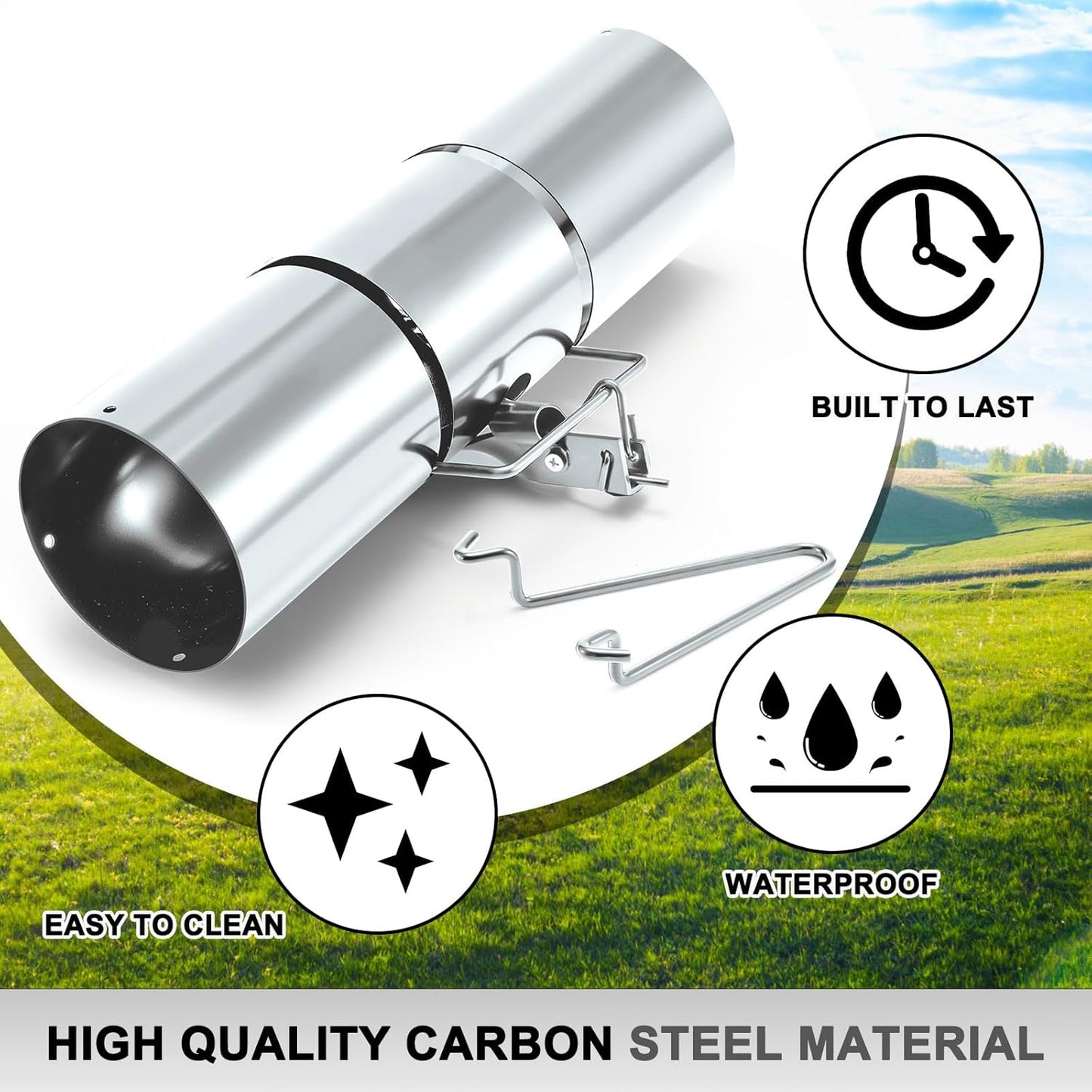 Qualirey Stainless Steel Tube Squirrel Trap Rust Resistant Trap 4.5'' in Diameter with a Setting Tong for Backyards Patios Gardens, Safe and Effective Pest Control Commercial and Residential Use 15''