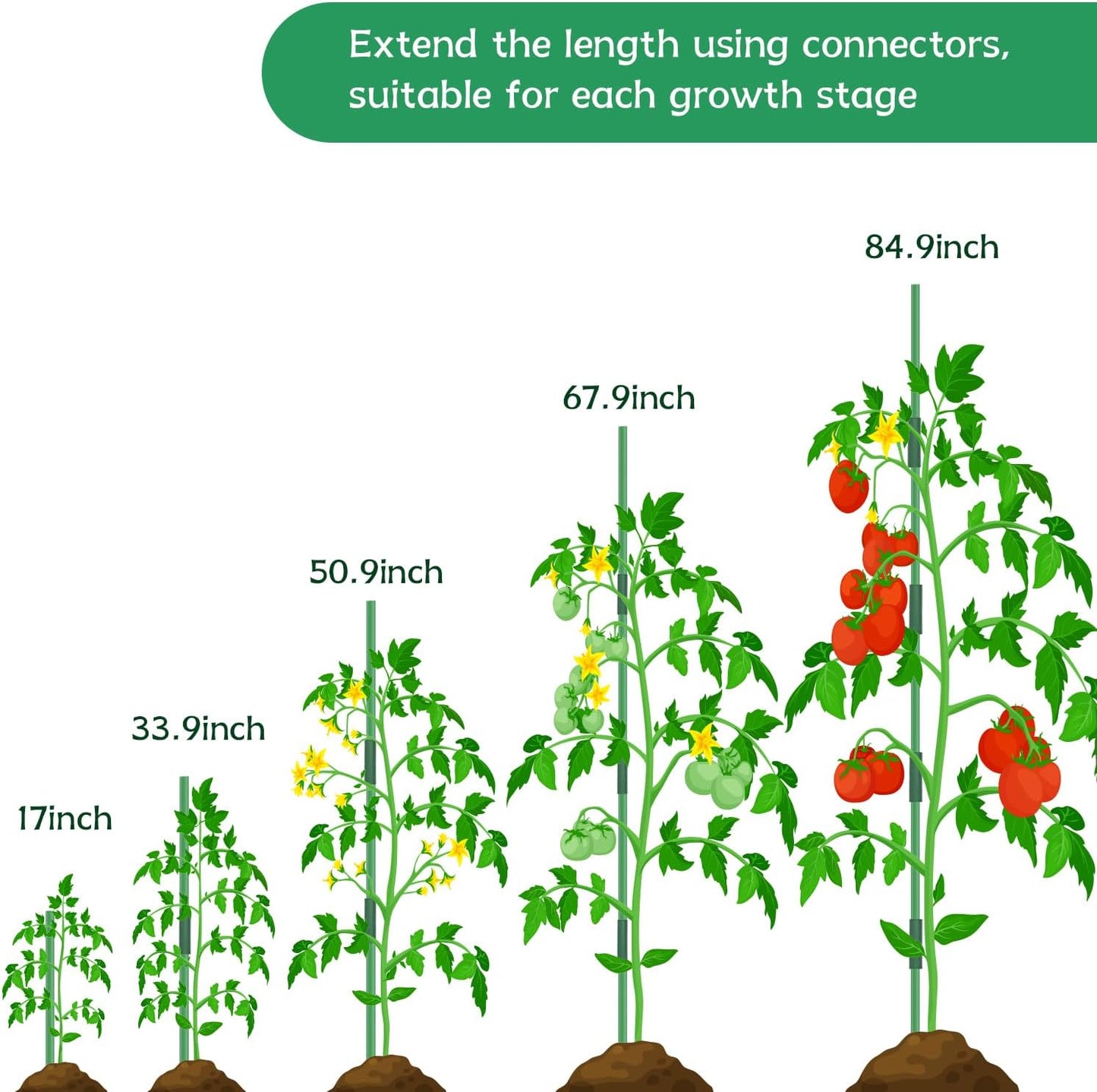 Garden Stakes 17Inch 20Pack, DIY Tall Plant Support Stakes of 4Ft,5Ft,6Ft,7Ft, HAINANSTRY Fiberglass Plant Stake for Indoor & Outdoor Plants, Tomato Vegetable Stakes for Garden