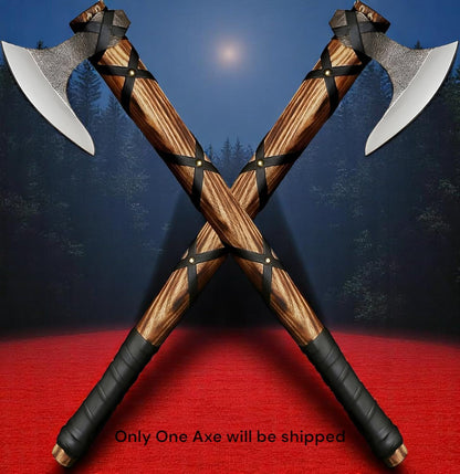 AX-7000 Custom Gift Forged Carbon Steel Viking Axe with Rose Wood Shaft, Viking Bearded Camping Axe (AX-7000) (AX-5936)