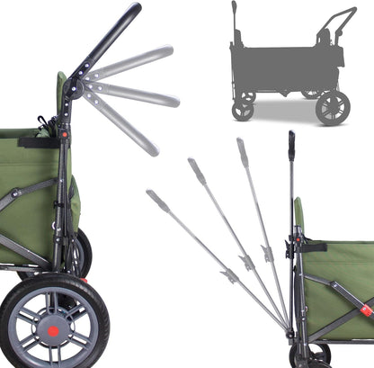 Collapsible Foldable Wagon Cart with Quick-Release Wheels & 2 Seats - Heavy-Duty Utility Wagon 265LBS Capacity for Camping, Garden, Shopping (Green)
