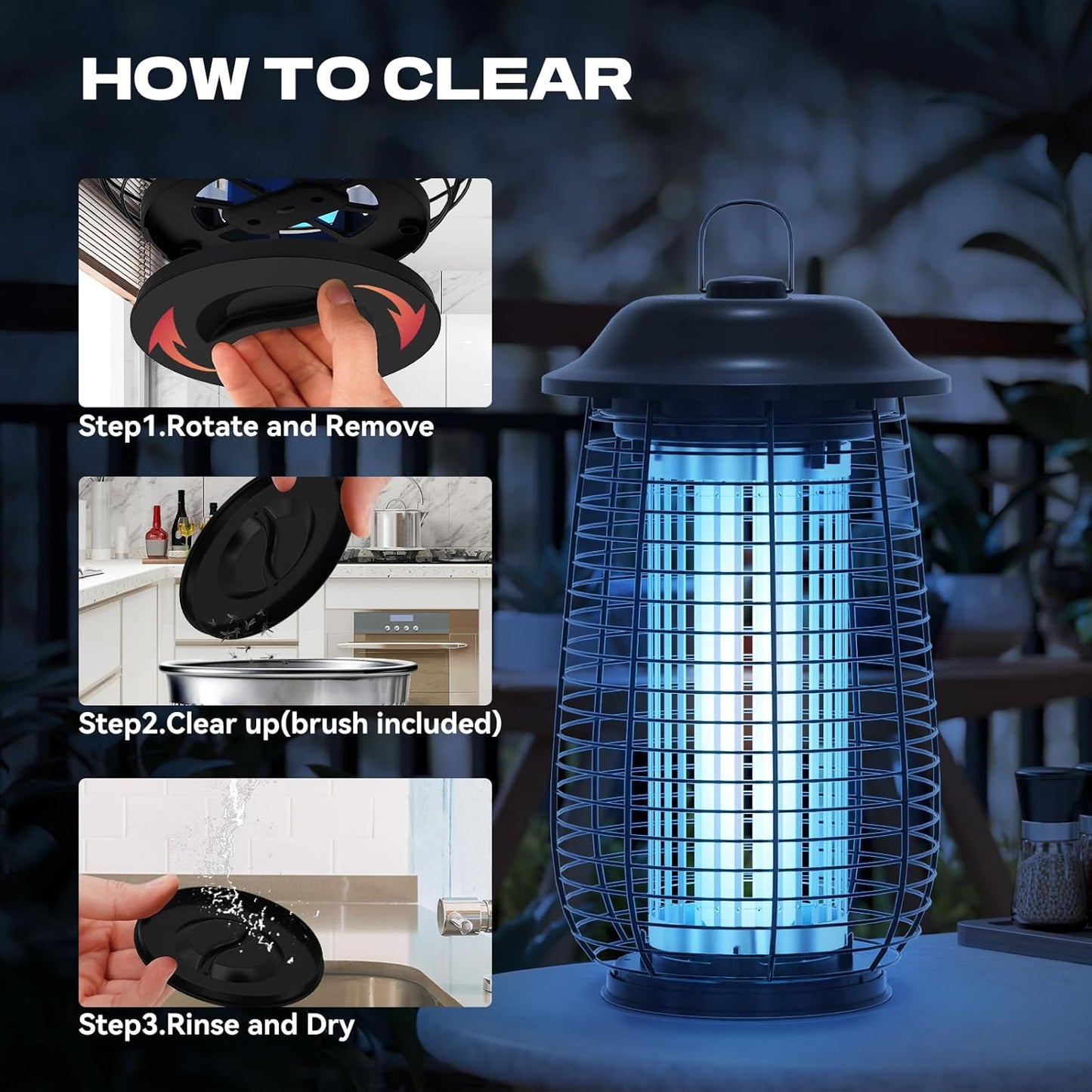 Bug Zapper Indoor & Outdoor, 4200V Electric Mosquito Zapper, 10 Years Lifespan, 6.5ft Power Cord, Waterproof, Fly Trap Mosquito Trap, Fly Killer Fly Zapper for Home, Patio, Kitchen, Backyard, Camping