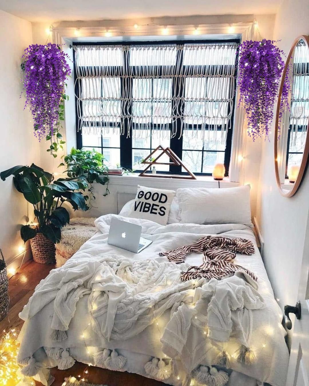 Artificial Plants Lighted Artificial Hanging Plants Fake Money Plants Outdoor UV Resistant Plastic Plants Fake Plants for Outside Home Garden Wedding Party Indoor Backgarden Decorations(Pure Purple)