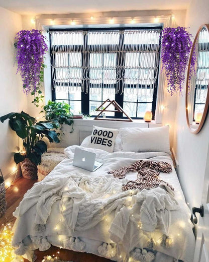 Artificial Plants Lighted Artificial Hanging Plants Fake Money Plants Outdoor UV Resistant Plastic Plants Fake Plants for Outside Home Garden Wedding Party Indoor Backgarden Decorations(Pure Purple)