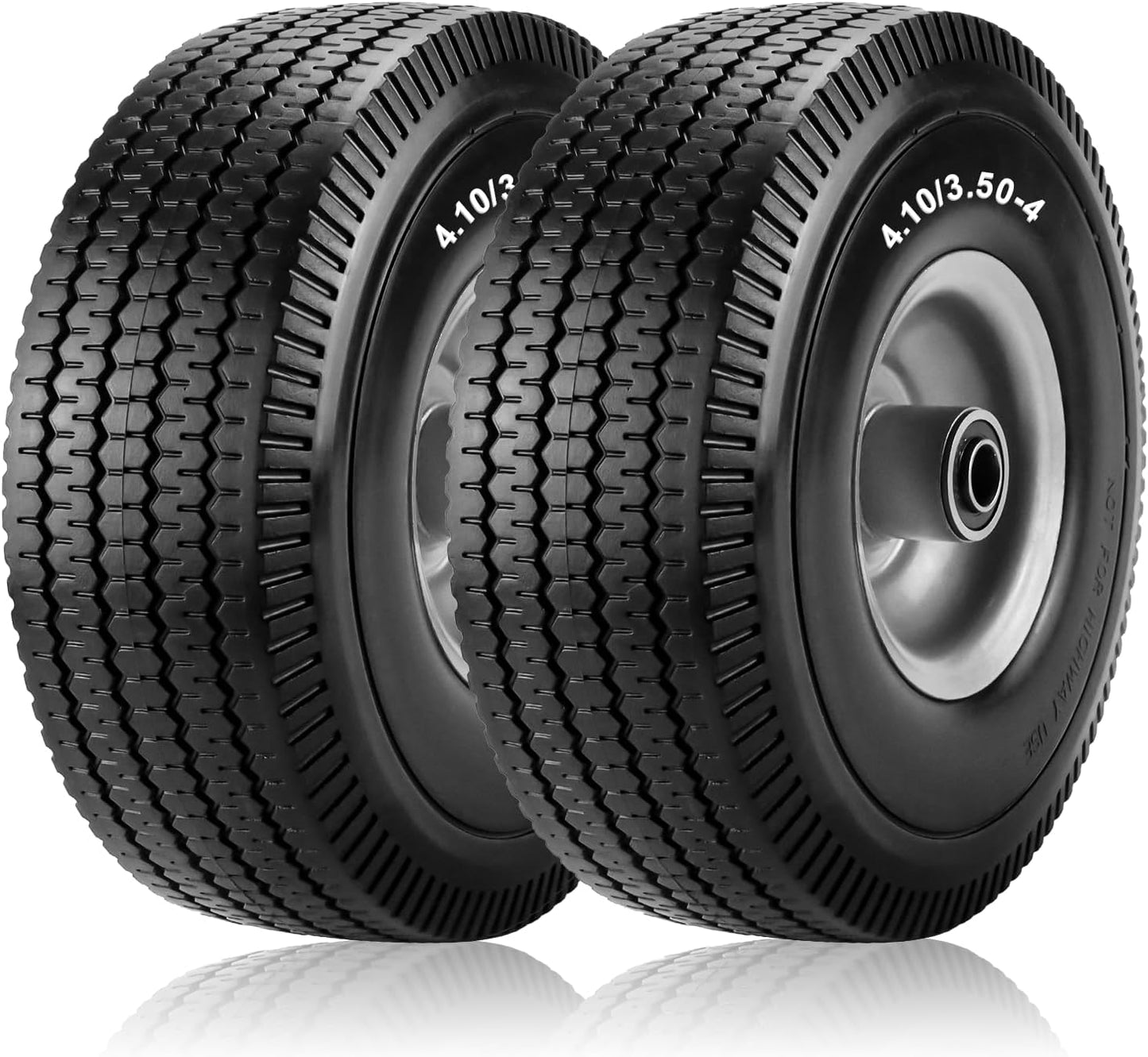 Cenipar 10" 4.10/3.50-4" Flat Free Tire and Wheel 10" Polyurethane Solid Tire with 5/8" Bearings 2.2" Offset Hub -10” Solid Tires for Wagon Wheelbarrow Garden Cart Hand Truck Generator