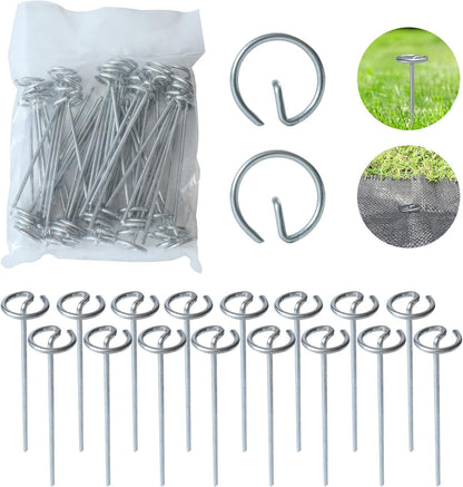 50 Pack 8 Gauge Galvanized Steel Landscape Pins, 1.3 Inch Circle Top, 6 Inch Length Heavy Duty Garden Stakes with Chisel Point, Rust-Resistant