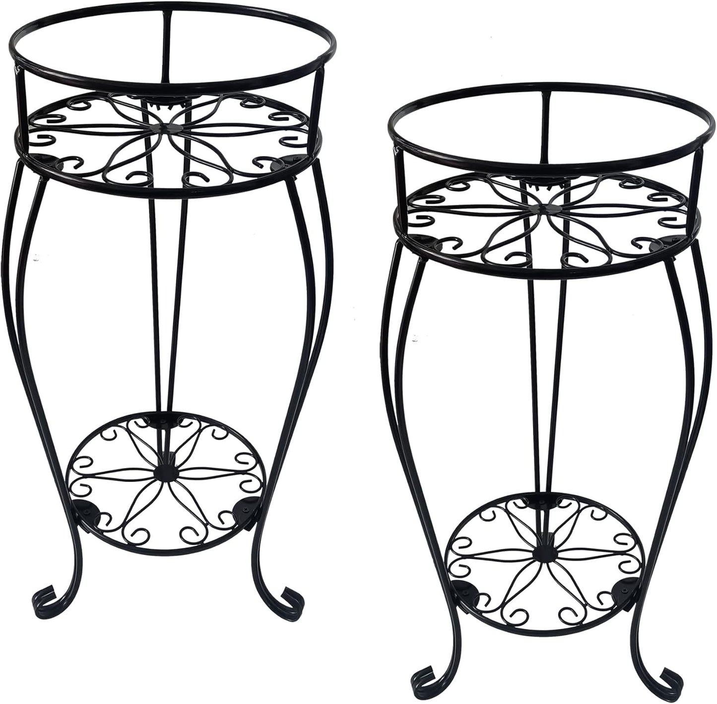 CASIMR 2 Tier Plant Stand, 2-Pack 28.1 inch Tall Metal Potted Holder Rack,Indoor Outdoor Multiple Flower Pot Shelf Rustproof Iron Garden Container for Garden Patio Living Room Corner Balcony, Black