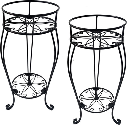 CASIMR 2 Tier Plant Stand, 2-Pack 28.1 inch Tall Metal Potted Holder Rack,Indoor Outdoor Multiple Flower Pot Shelf Rustproof Iron Garden Container for Garden Patio Living Room Corner Balcony, Black