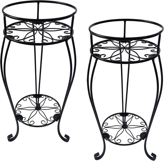 CASIMR 2 Tier Plant Stand, 2-Pack 28.1 inch Tall Metal Potted Holder Rack,Indoor Outdoor Multiple Flower Pot Shelf Rustproof Iron Garden Container for Garden Patio Living Room Corner Balcony, Black