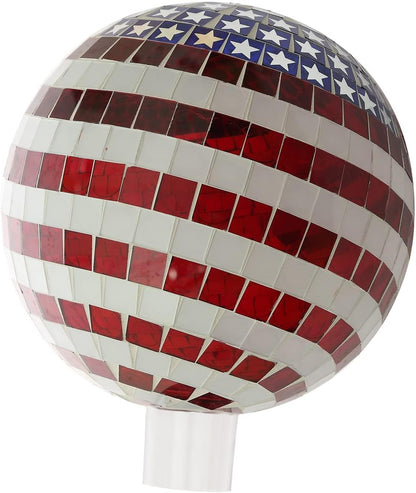 Mosaic Gazing Ball Patriotic Stars and Stripes Glass Globe Colorful Gazing Ball 10 inch for Outdoor Home Garden Yard Patio Decor