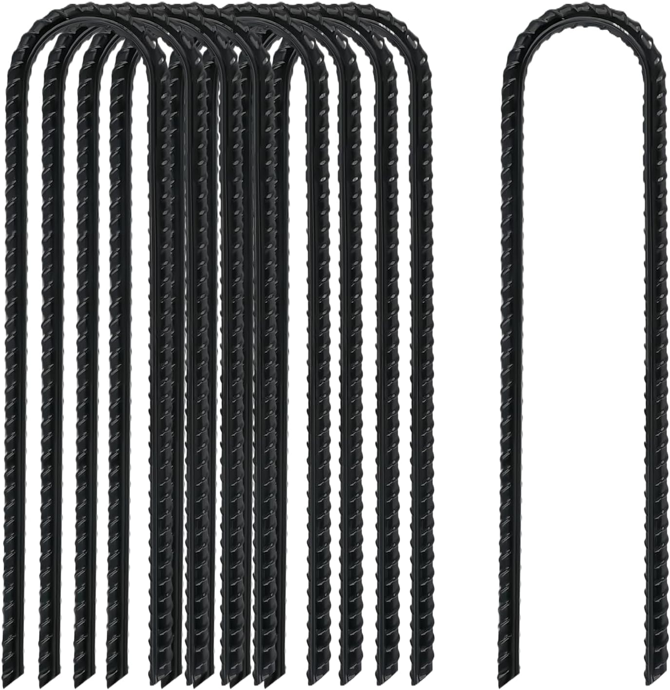 8 Inch Rebar Stakes Heavy Duty, 10 Pack Garden Stake U-Hook, Electrostatic Rust Proof Metal Stakes for Tent, Landscape,Outdoor Decorations, Fabric Ground Cover, Tube Fixing