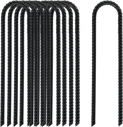 8 Inch Rebar Stakes Heavy Duty, 10 Pack Garden Stake U-Hook, Electrostatic Rust Proof Metal Stakes for Tent, Landscape,Outdoor Decorations, Fabric Ground Cover, Tube Fixing