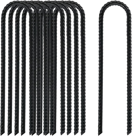 8 Inch Rebar Stakes Heavy Duty, 10 Pack Garden Stake U-Hook, Electrostatic Rust Proof Metal Stakes for Tent, Landscape,Outdoor Decorations, Fabric Ground Cover, Tube Fixing