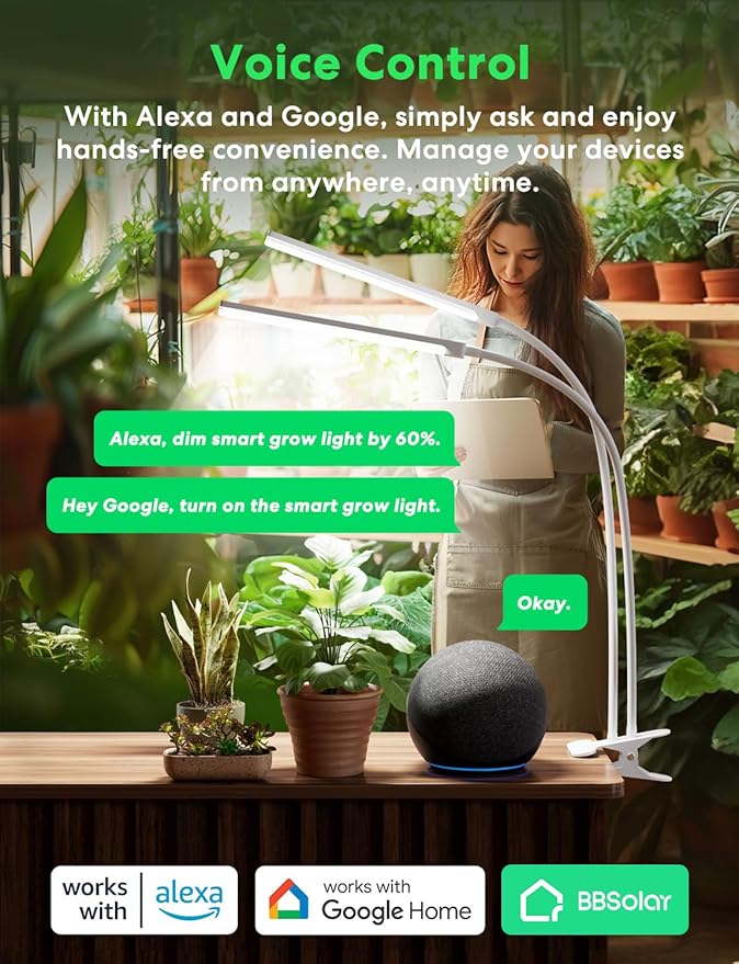 Smart Plant Lights for Indoor Growing, 2025 Brightest 2500lm Grow Lights for Indoor Plants Full Spectrum, Ideal Clip Plant Grow Light, 24H Timer, APP Control, Alexa