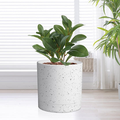 7/6.5/6/5/4 inch Plant Pots, 5 Pack Cylinder Flower Pots for Small Indoor Outdoor Plants, Plastic Planters with Drainage Holes and Saucers for Garden Succulent House Plants, Speckled White