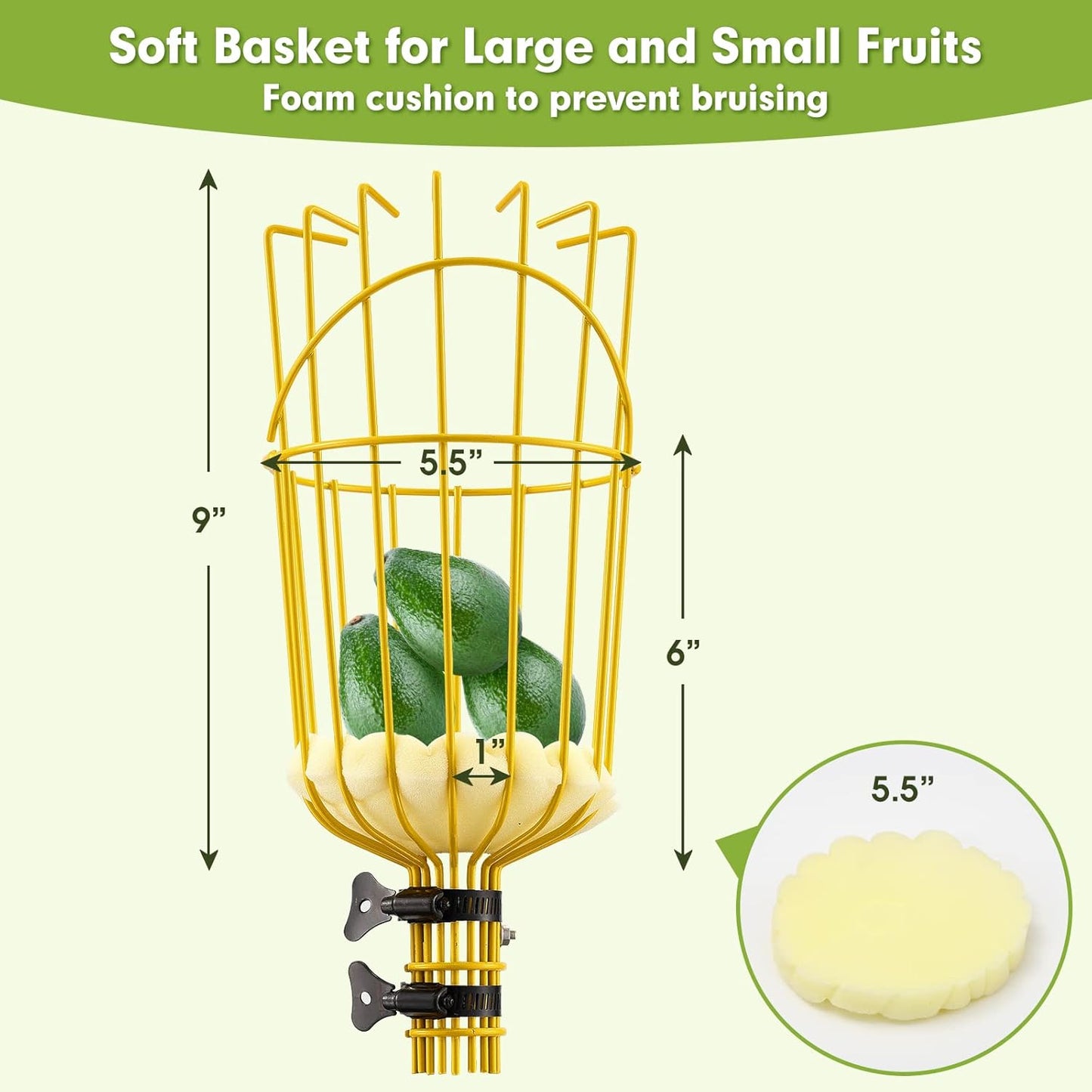 INFLATION Fruit Picker Tool,Apple Picker Pole with Basket,8 FT Adjustable Fruit Picker Pole with Basket Telescoping,Sturdy Basket with Foam Pad for Picking Avocado Acorn Lemon Pear Mango……