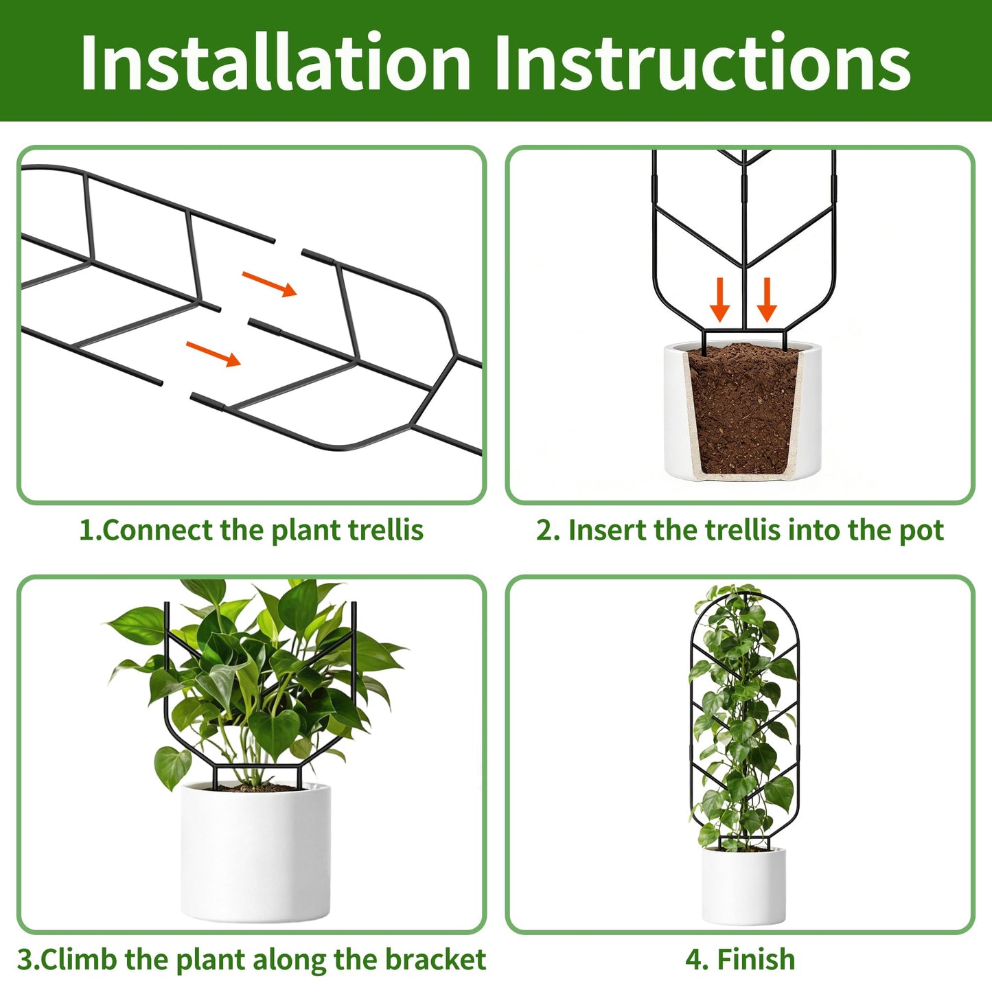 2 Pack 30'' Large Metal Plant Trellis for Climbing Plants, Tall Plant Support for Indoor & Outdoor