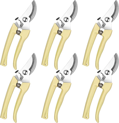 Chumia 6 Pcs Garden Pruning Shears Flower Shears Handheld Heavy Duty Garden Scissors Stainless Steel Clippers for Cutting Flowers, Trimming Plants Bypass, Fruits Trees, Pruning Snips, Gardening Gifts