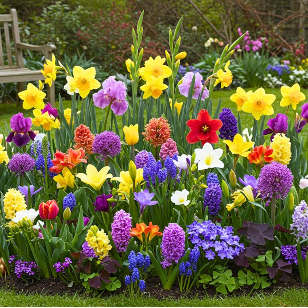 Complete Spring Flower Garden | 50 Fresh Bulbs | Bloom All Spring and Summer, Easy to Grow Flower Bulb, Indoor/Outdoor