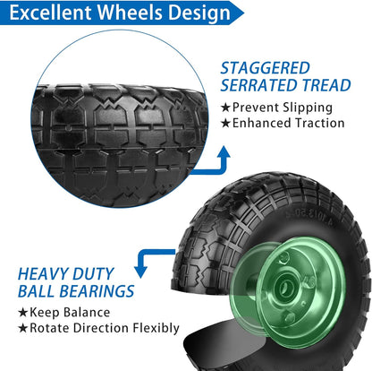 4.10/3.50-4 Tires and Wheels Flat Free 10 Inch Solid Tires Replacement with 5/8" Axle Bore Hole, 8 Spacers 4 Pins, for Cart, Garden Wagon, Wheelbarrow, Hand Truck, Trolley, Lawn Mower, 2P