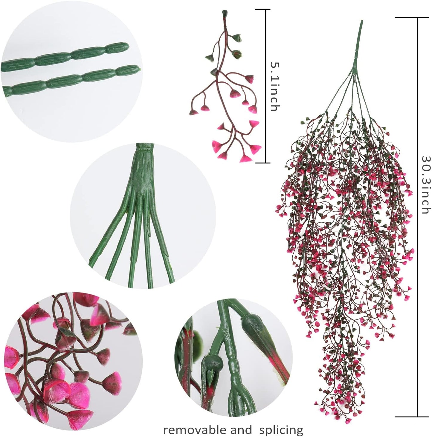 RECUTMS Hanging Fake Vine Plants 4 Pcs Artificial Large Garland Faux Flower Ferns Plant Baby Breath Ivy Room Wall Decor Home Office Garden Wedding Party Indoor Outdoor Decor (Pink)
