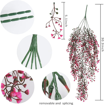 RECUTMS Hanging Fake Vine Plants 4 Pcs Artificial Large Garland Faux Flower Ferns Plant Baby Breath Ivy Room Wall Decor Home Office Garden Wedding Party Indoor Outdoor Decor (Pink)