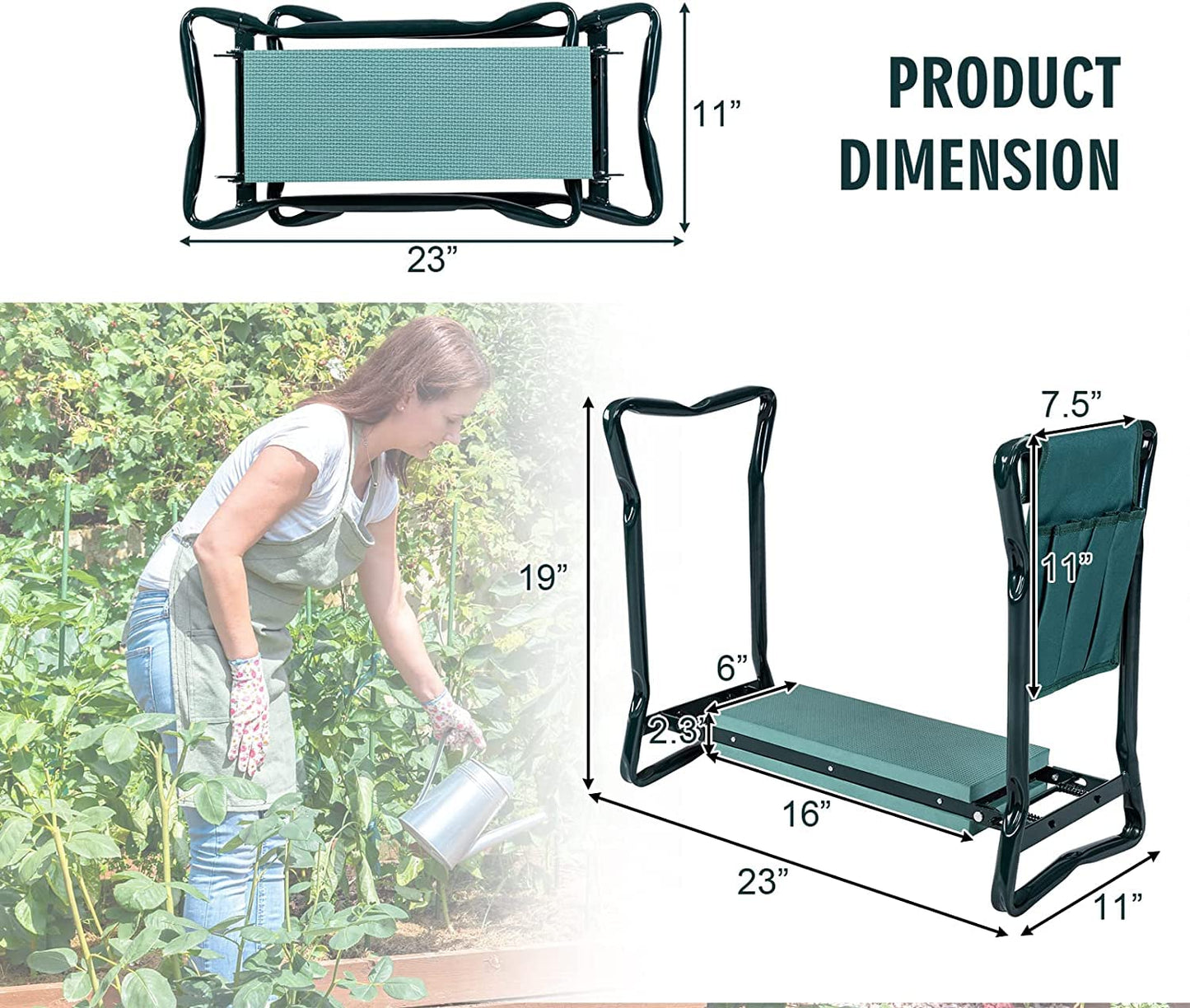 OFFICEJOY 2-in-1 Garden Kneeler & Seat, Folding Seat w/EVA Foam Kneeling Pad & Removable Tools
