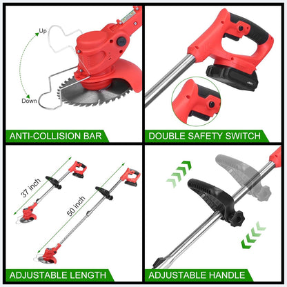Cordless String Trimmer & Weed Eater, Electric Weed Wacker & Lawn Edger Tool Battery Powered with 3 Types of Blades, Lightweight Grass Trimmer with 2*21V Battery, Brush Cutter for Lawn Garden