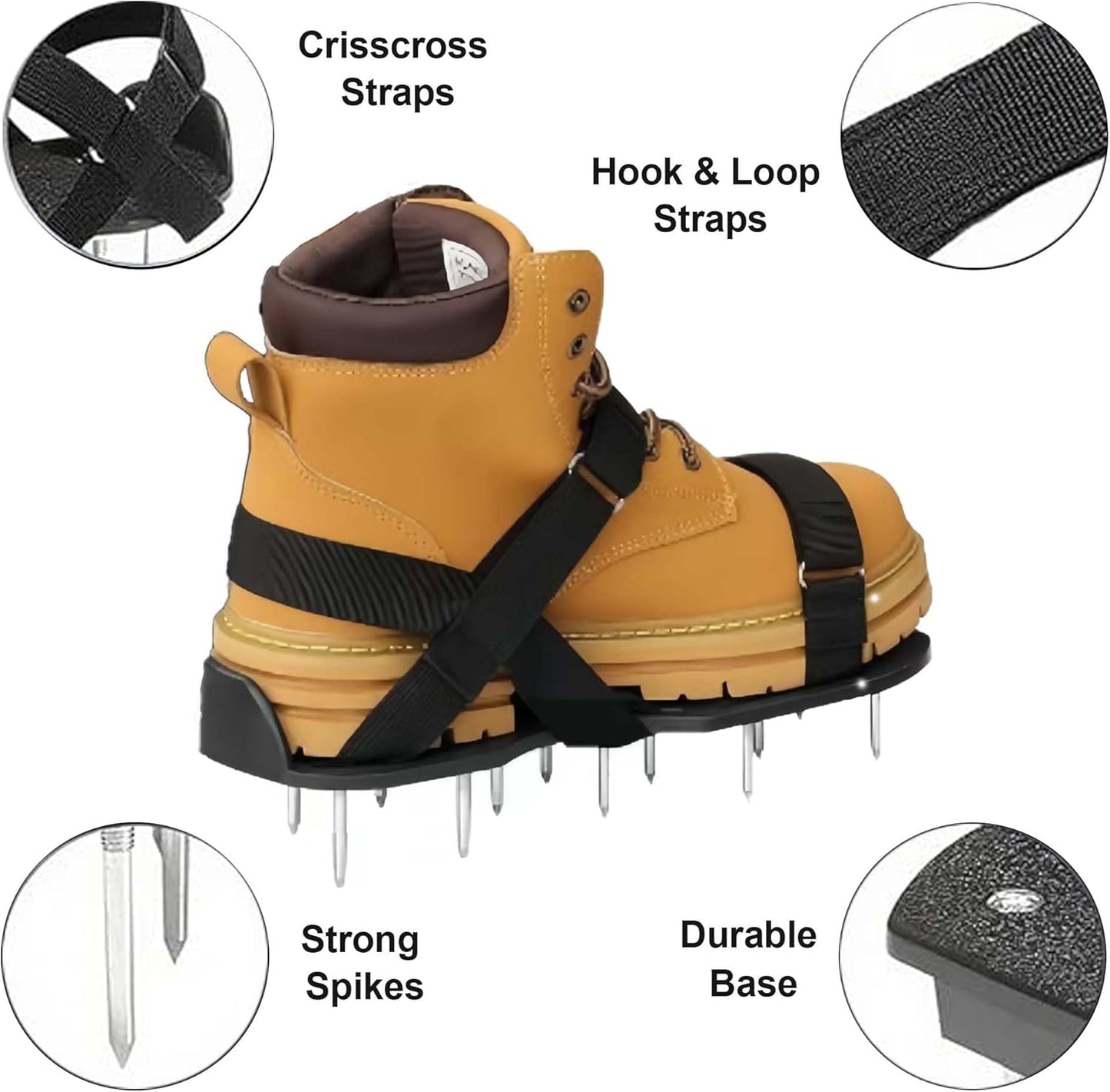 Lawn Aerator Shoes with Hook & Loop Straps with Shovel for Grass, Heavy Duty Spiked Aerating Sandals for Yard Patio Lawn Garden, Aerator Lawn Tool or Screed Shoes, One Size Fits All, Black Epoxy Shoes