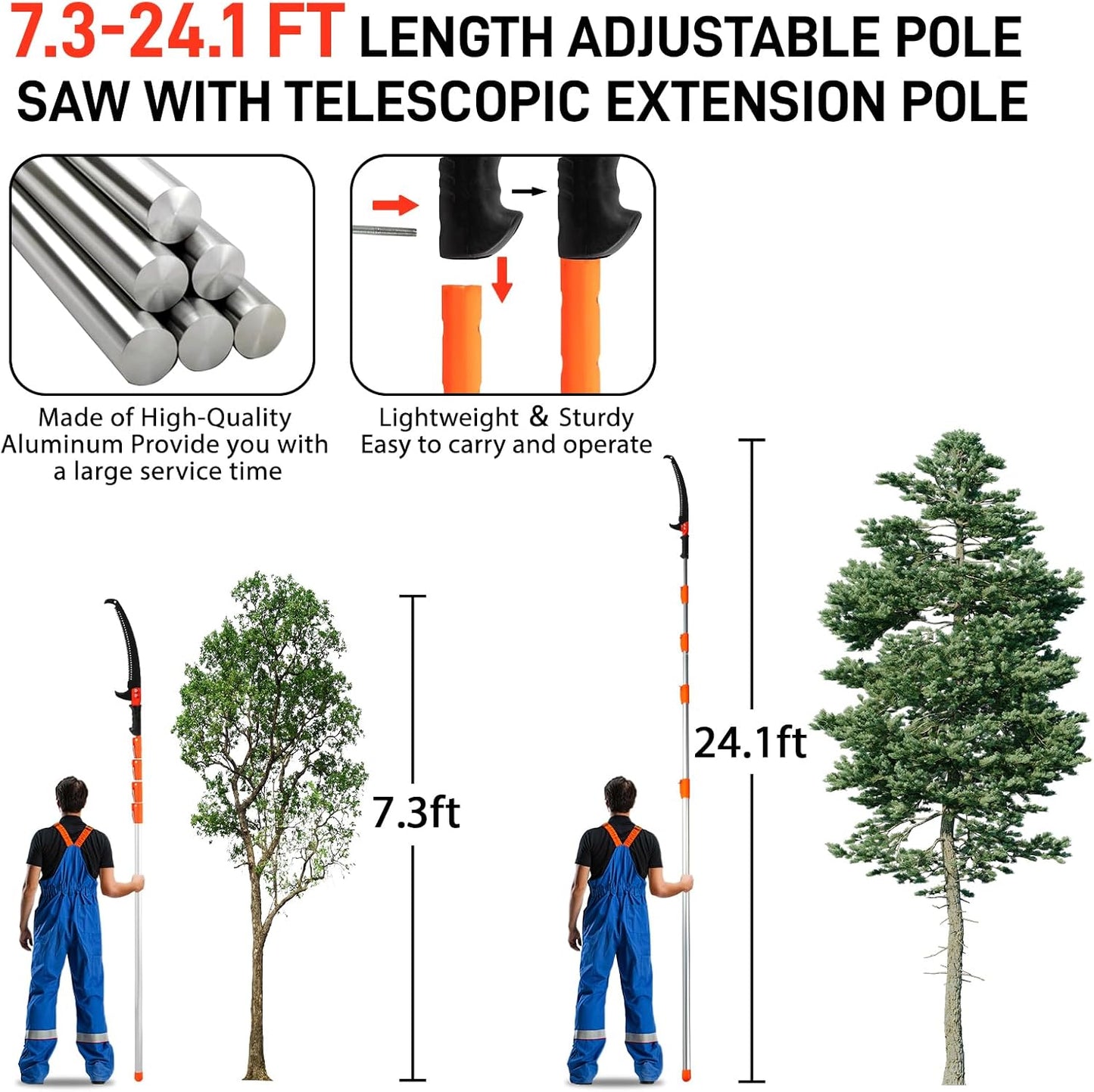 Outvita 7-24FT Telescoping Pruning Pole for Tree Trimming, Manual Pole Saws for Tree Trimmer with Telescopic Extension Pole