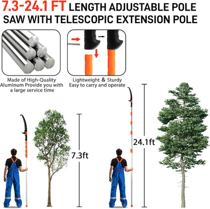 Outvita 7-24FT Telescoping Pruning Pole for Tree Trimming, Manual Pole Saws for Tree Trimmer with Telescopic Extension Pole